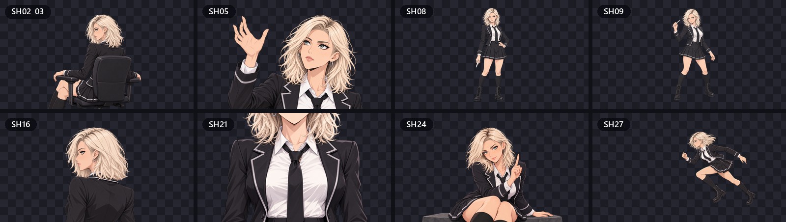 Eight transparent keyframes of me on a checkerboard, from sitting in a desk chair to mid-jump.